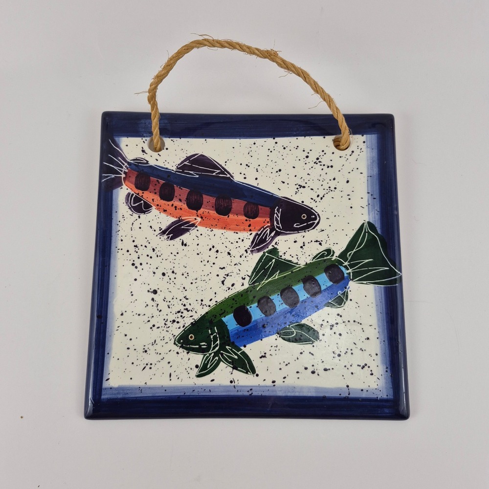 Vintage 1996 Shorelines by Julie Ueland Enesco Fish Ceramic Hanging Tile 8x8